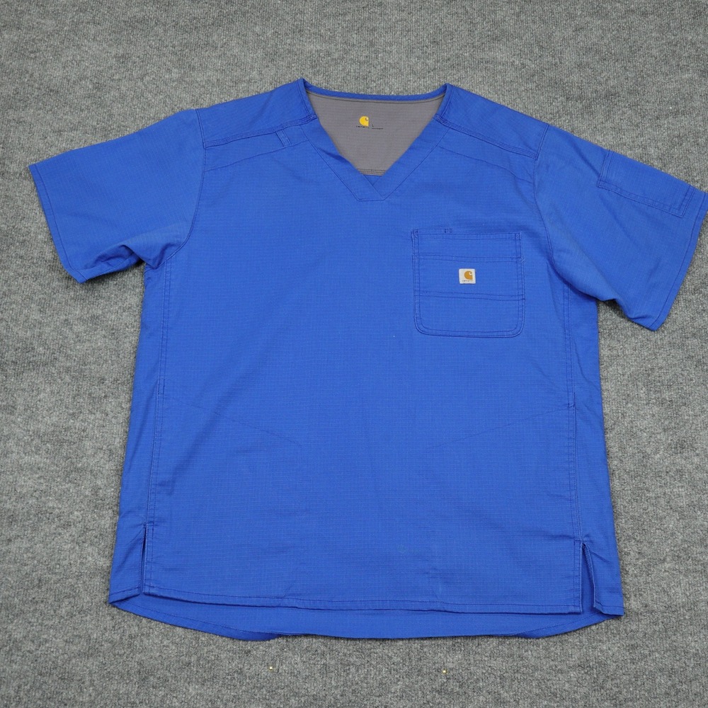Carhartt Shirt Mens Large Blue Ripstop V-Neck Short Sleeve Scrub Top C16418